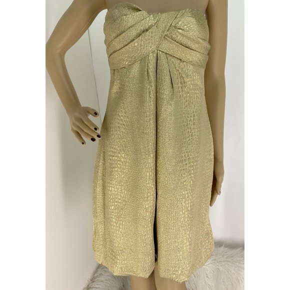 CACHE GOLD METALLIC STRAPLESS EVENING COCKTAIL FORMAL BUBBLE Y2K DRESS SZE: 2 - Picture 1 of 4
